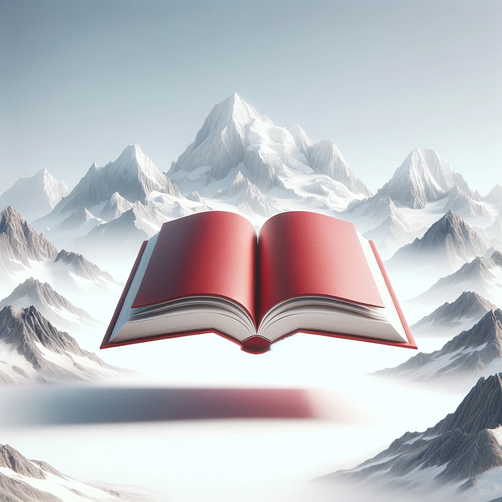 A red book among snowy mountains